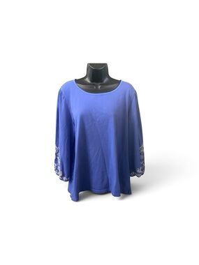 Talbots Blue Embroidered Sleeve 100% Cotton Tunic Top Womens  XLarge Boat Neck